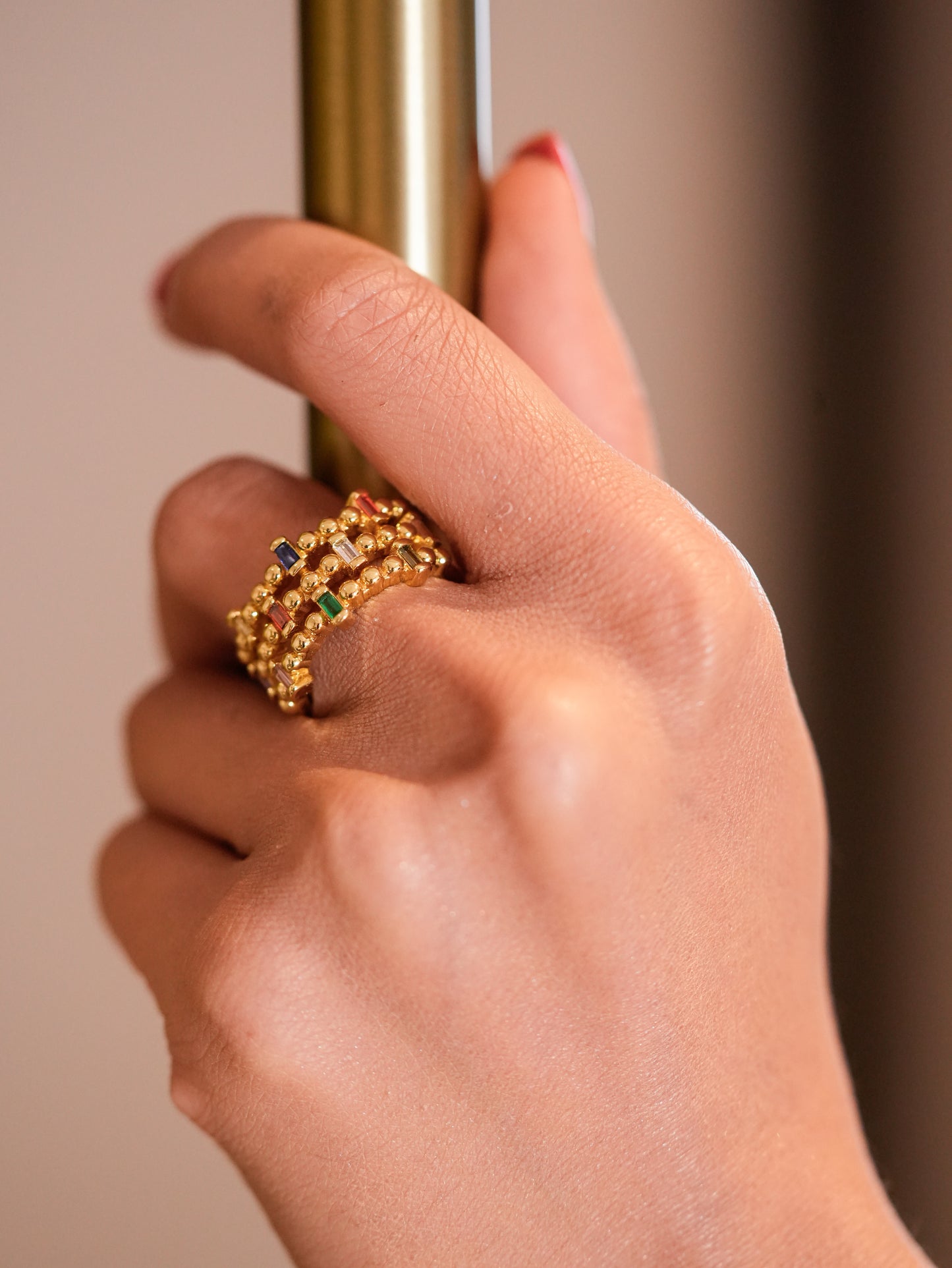 3 LINE MULTI COLOURED RING