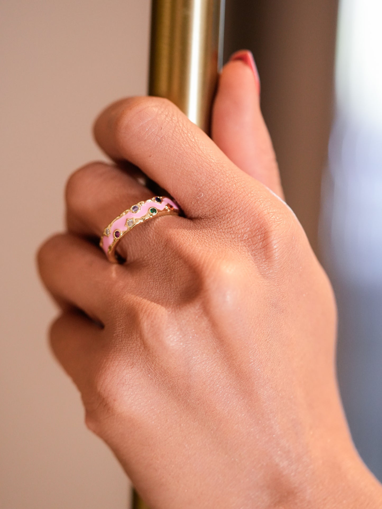 BABY PINK ENAMEL STONE RING