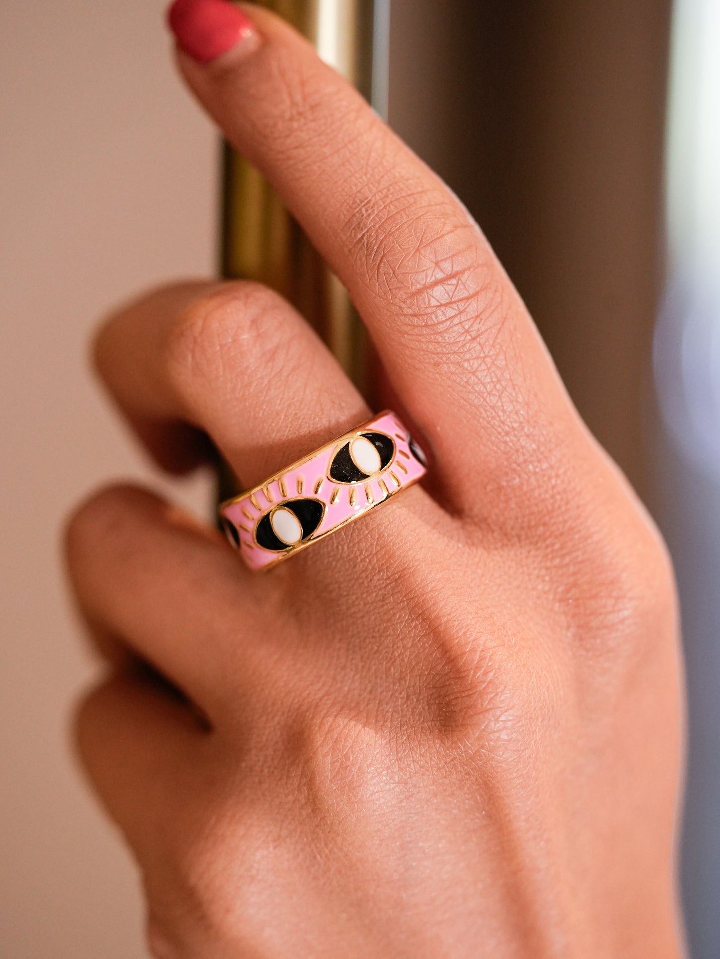 BABY PINK EVIL EYE RING