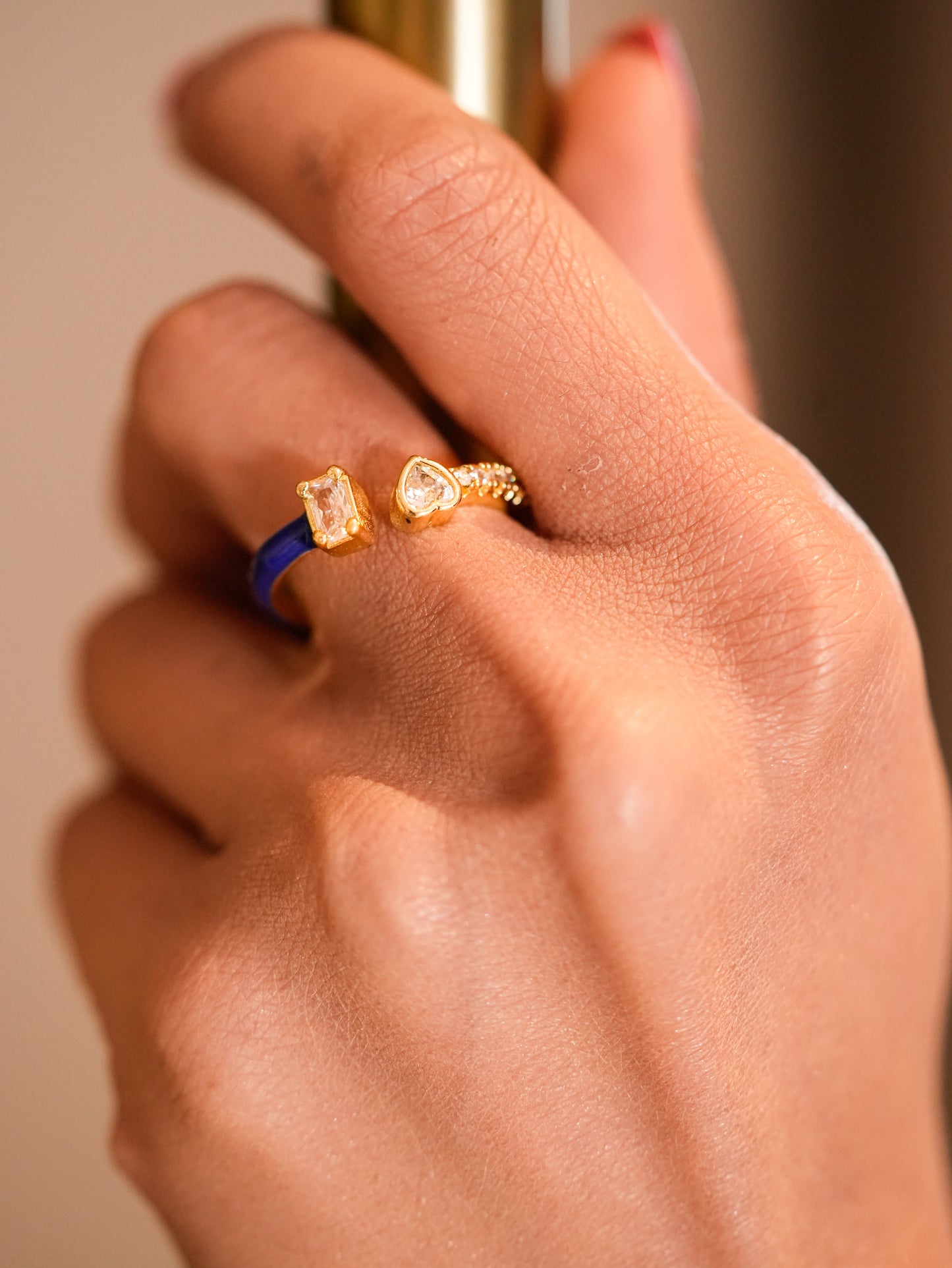 BLUE ENAMEL DIAMOND ADJUSTABLE RING