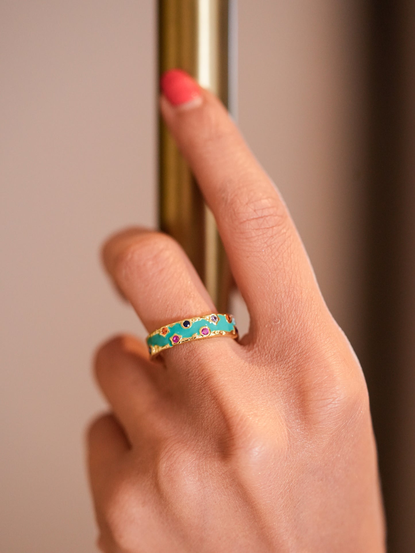 BLUE ENAMEL STONE RING