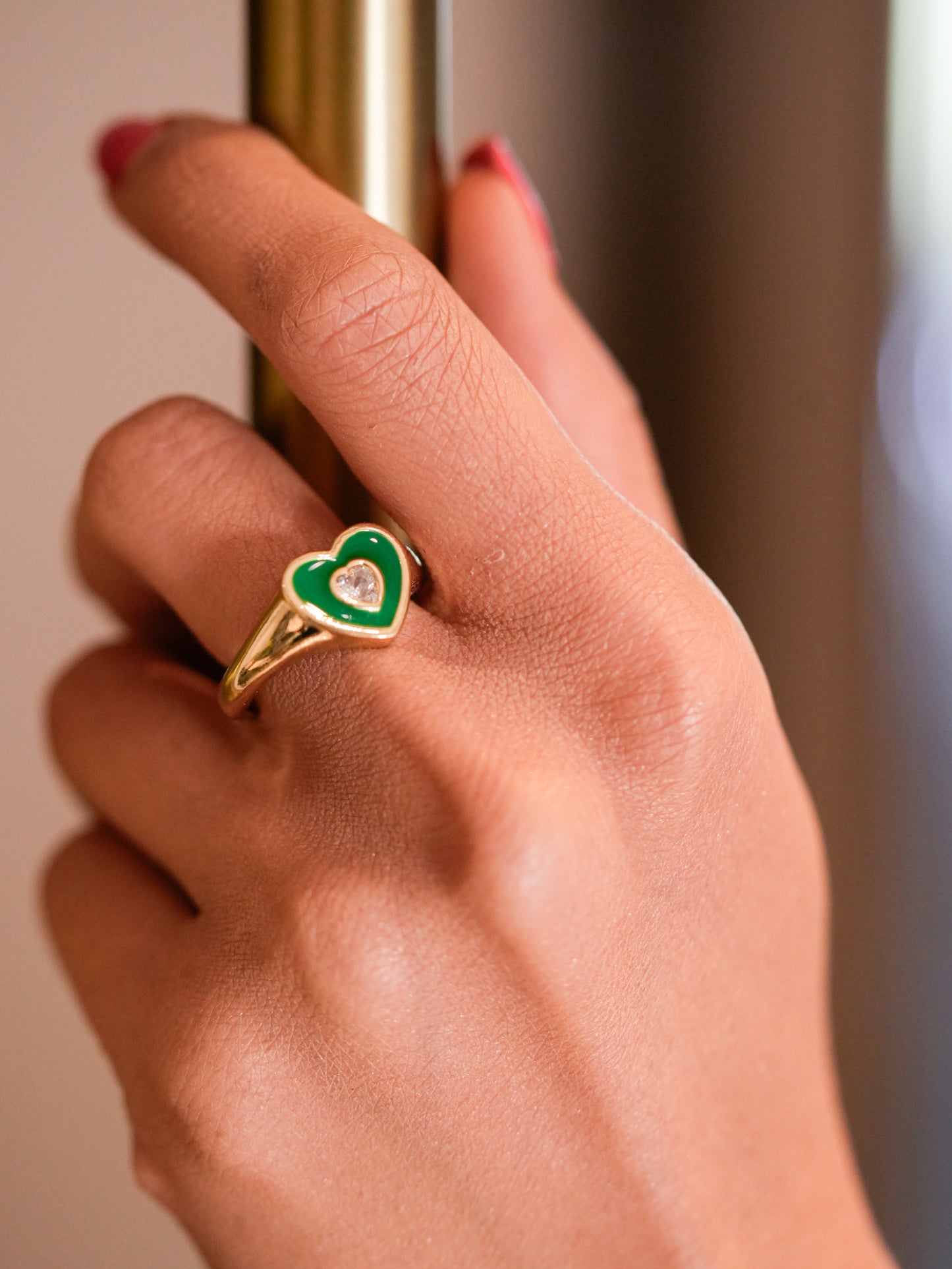 EMERALD GREEN ENAMEL GOLD RING