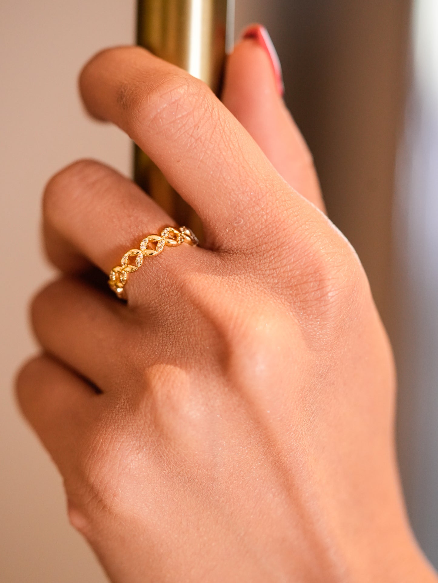 GOLD CHAIN DIAMOND ADJUSTABLE RING