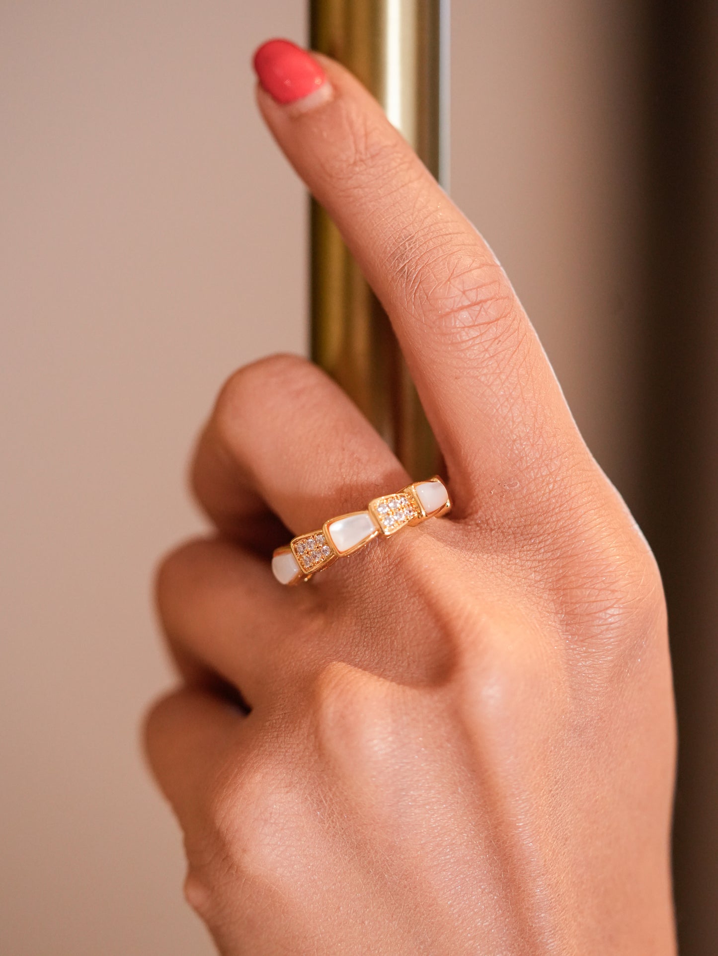 MOTHER OF PEARL SERPENT RING