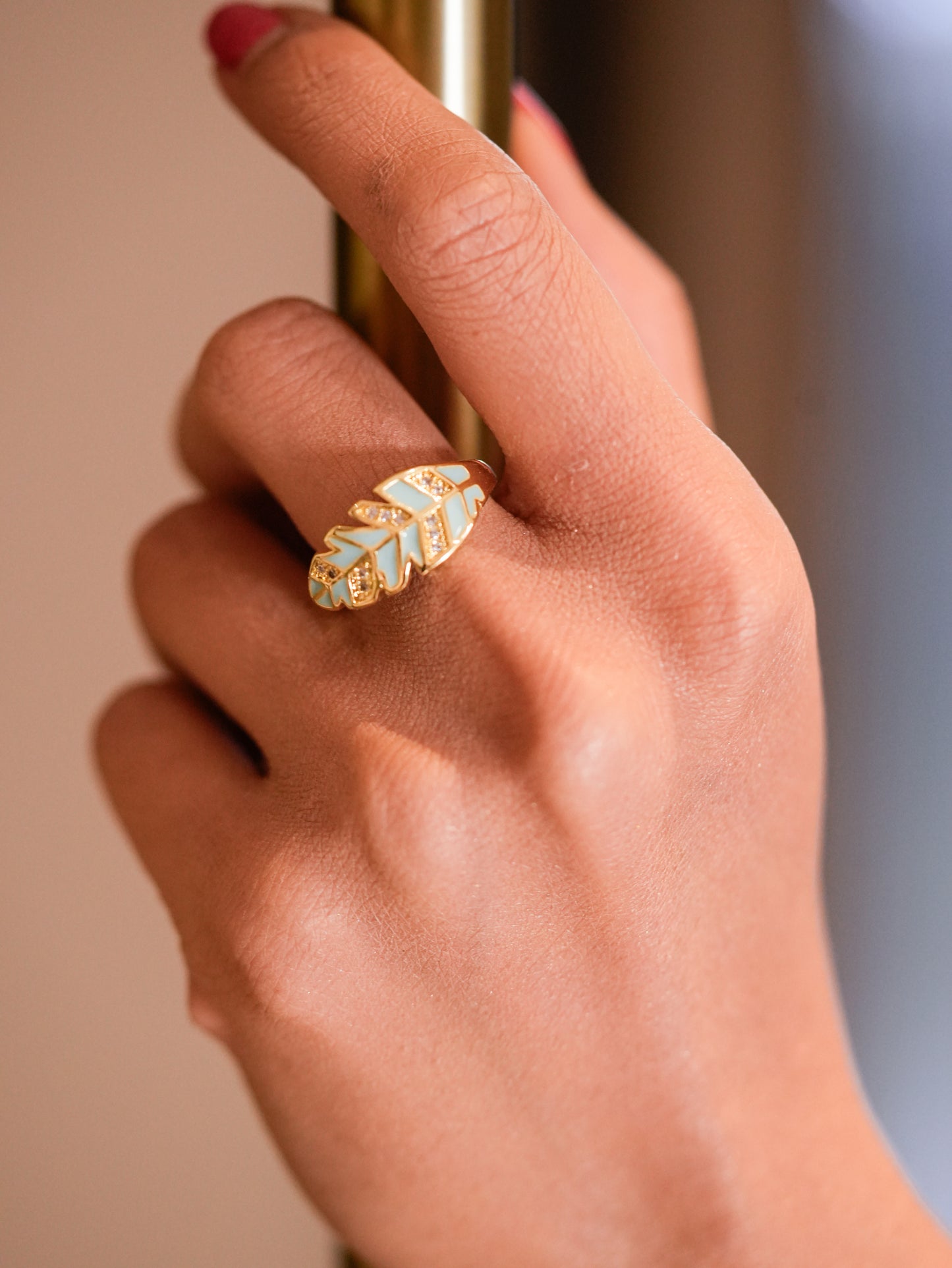POWDER BLUE LEAF RING