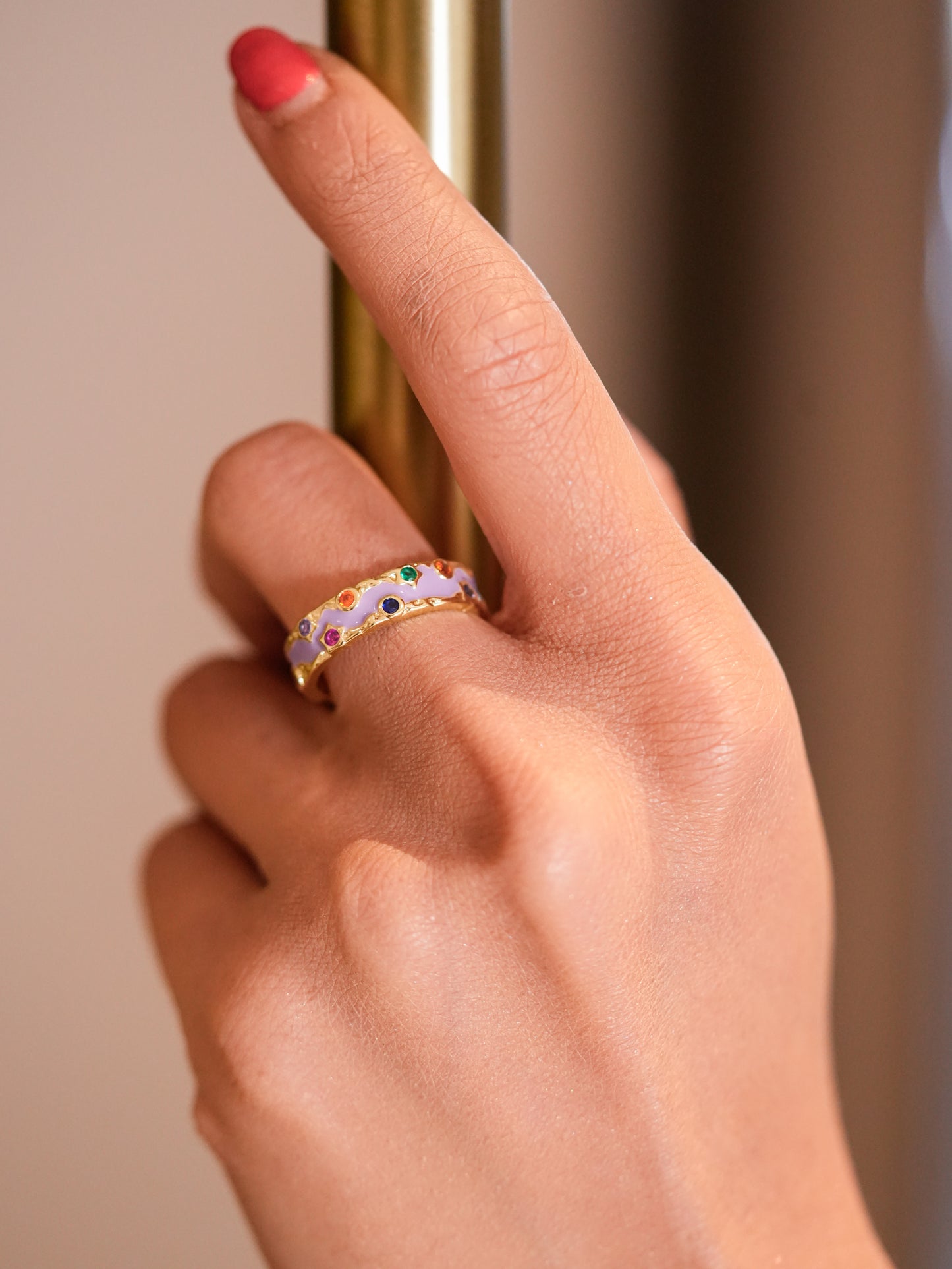 PURPLE ENAMEL STONE RING