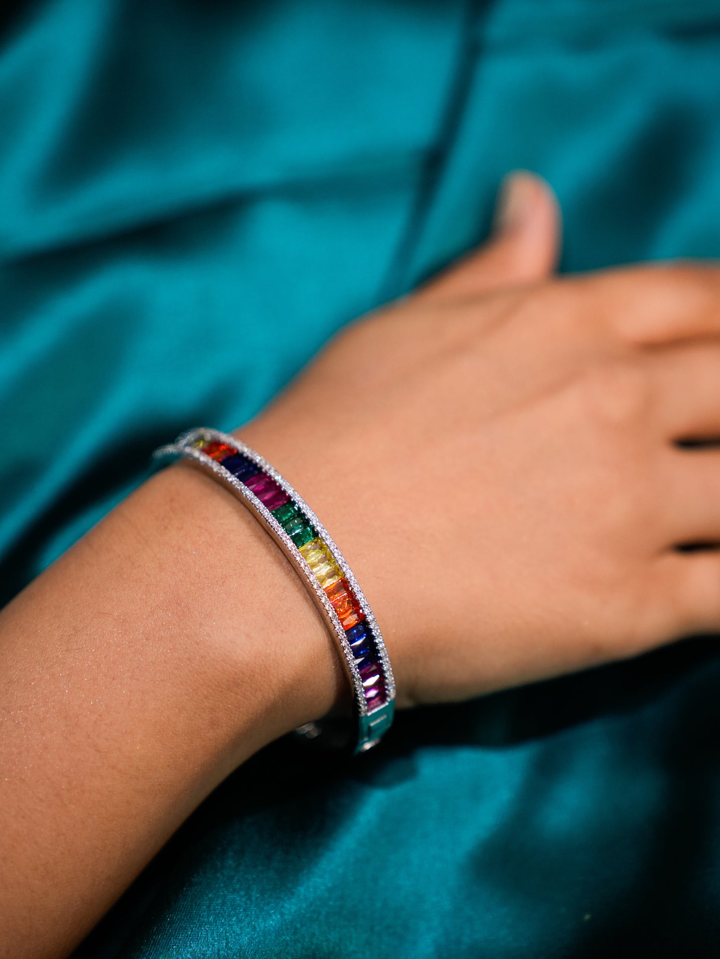 SILVER RAINBOW STONE BRACELET
