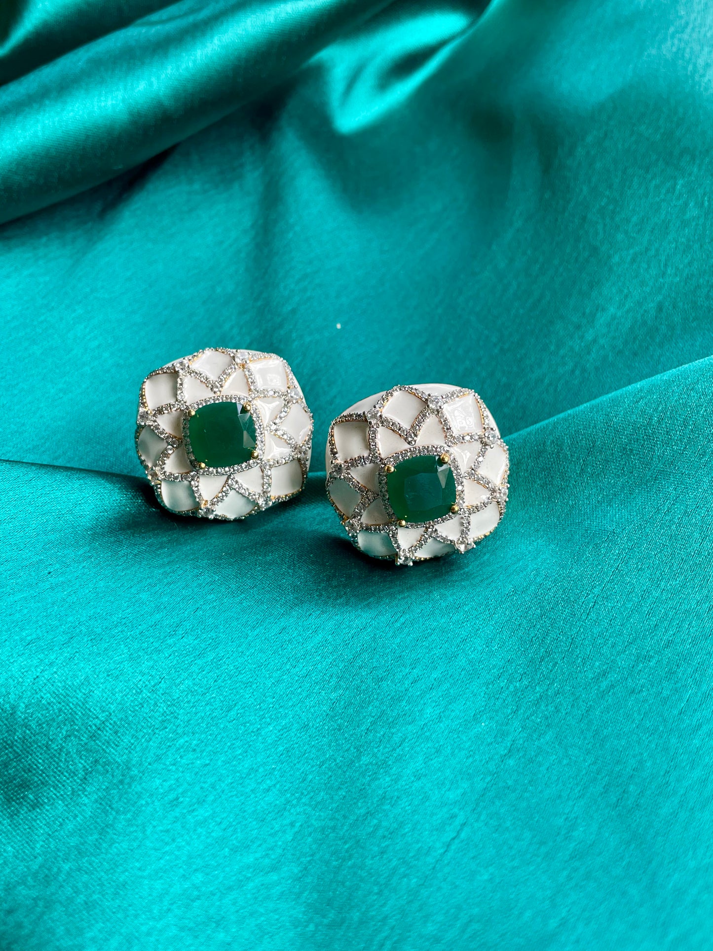 Snowy Emerald Studs