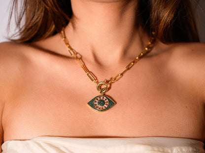 EMERALD EVIL EYE CHARM NECKLACE