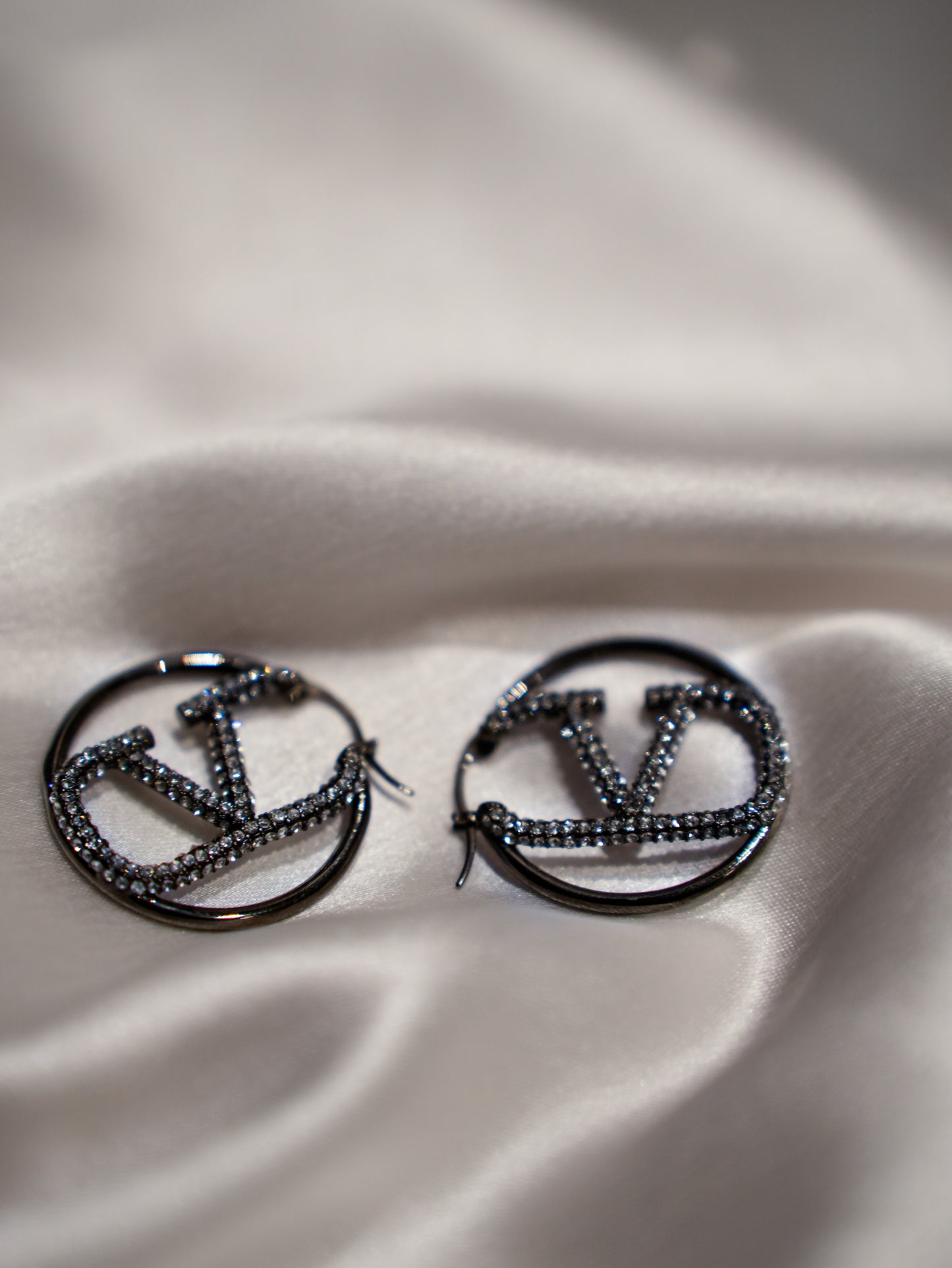 GUN METAL STUDDED HOOPS