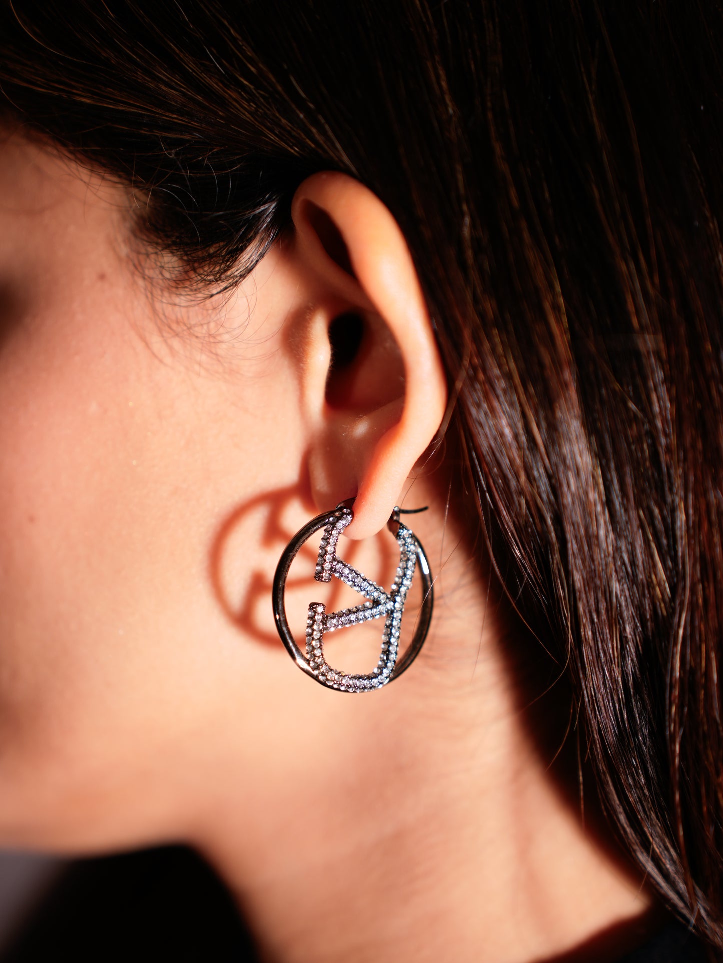 GUN METAL STUDDED HOOPS