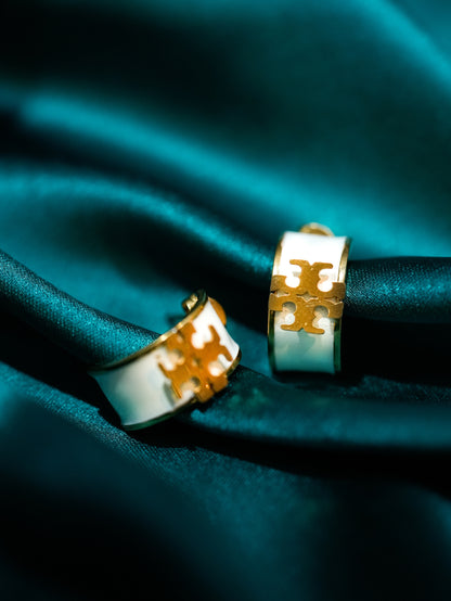 WHITE ENAMEL GOLD HOOPS