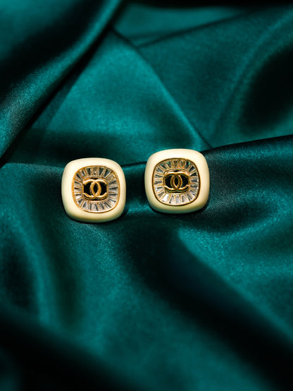 WHITE ENAMEL SQUARE STUDS