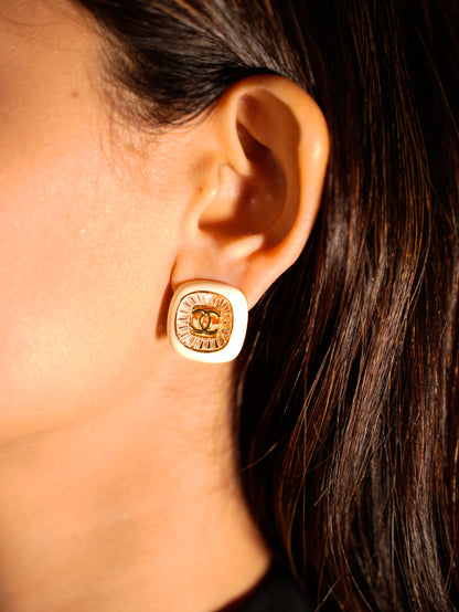 WHITE ENAMEL SQUARE STUDS